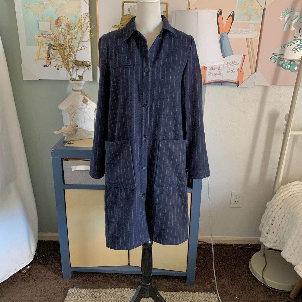 Zaraโlong striped shirt coat jacket sz S womens